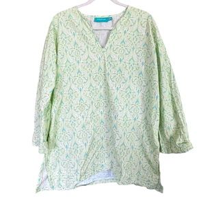 Needham Lane Preppy V-Neck‎ Tunic Top Cotton Poplin Cottage Bohemian XL